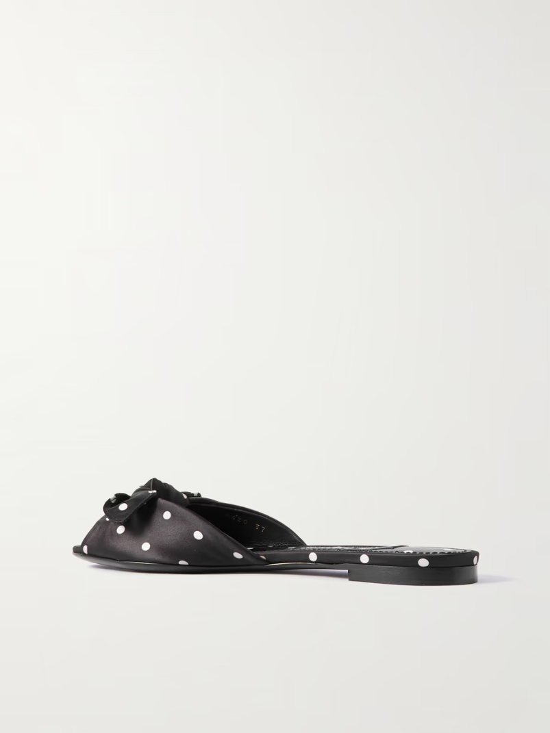 Bianca bow-embellished polka-dot satin-twill slides Bianca bow-embellished polka-dot satin-twill slides