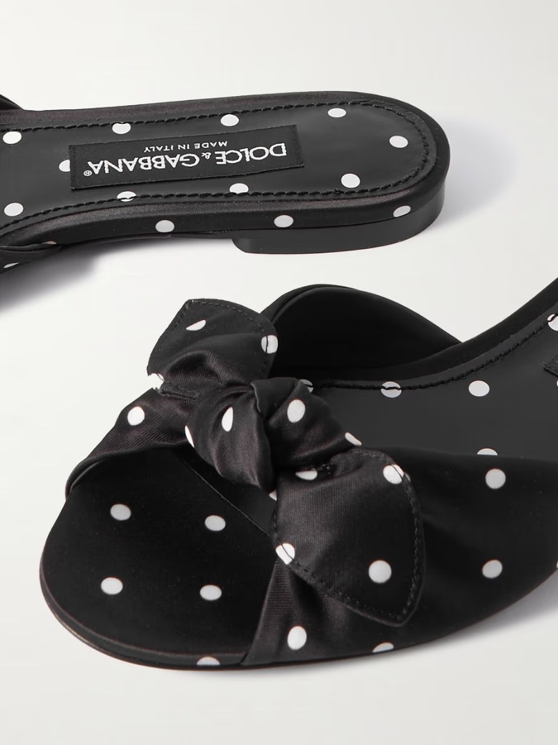 Bianca bow-embellished polka-dot satin-twill slides Bianca bow-embellished polka-dot satin-twill slides