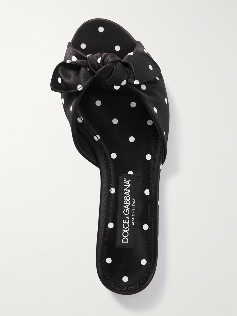 Bianca bow-embellished polka-dot satin-twill slides Bianca bow-embellished polka-dot satin-twill slides