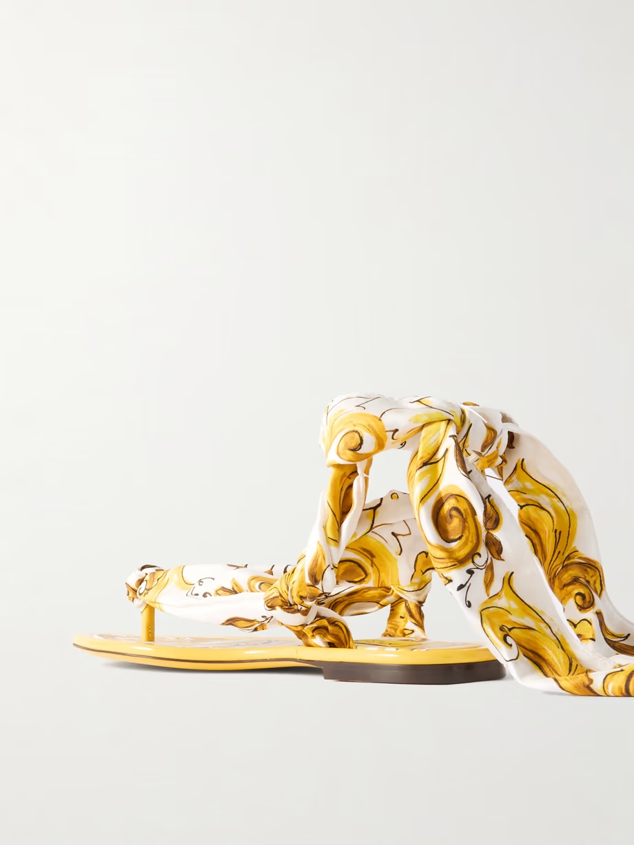 Maiolica Capri Scarf leather-trimmed printed twill sandals Maiolica Capri Scarf leather-trimmed printed twill sandals