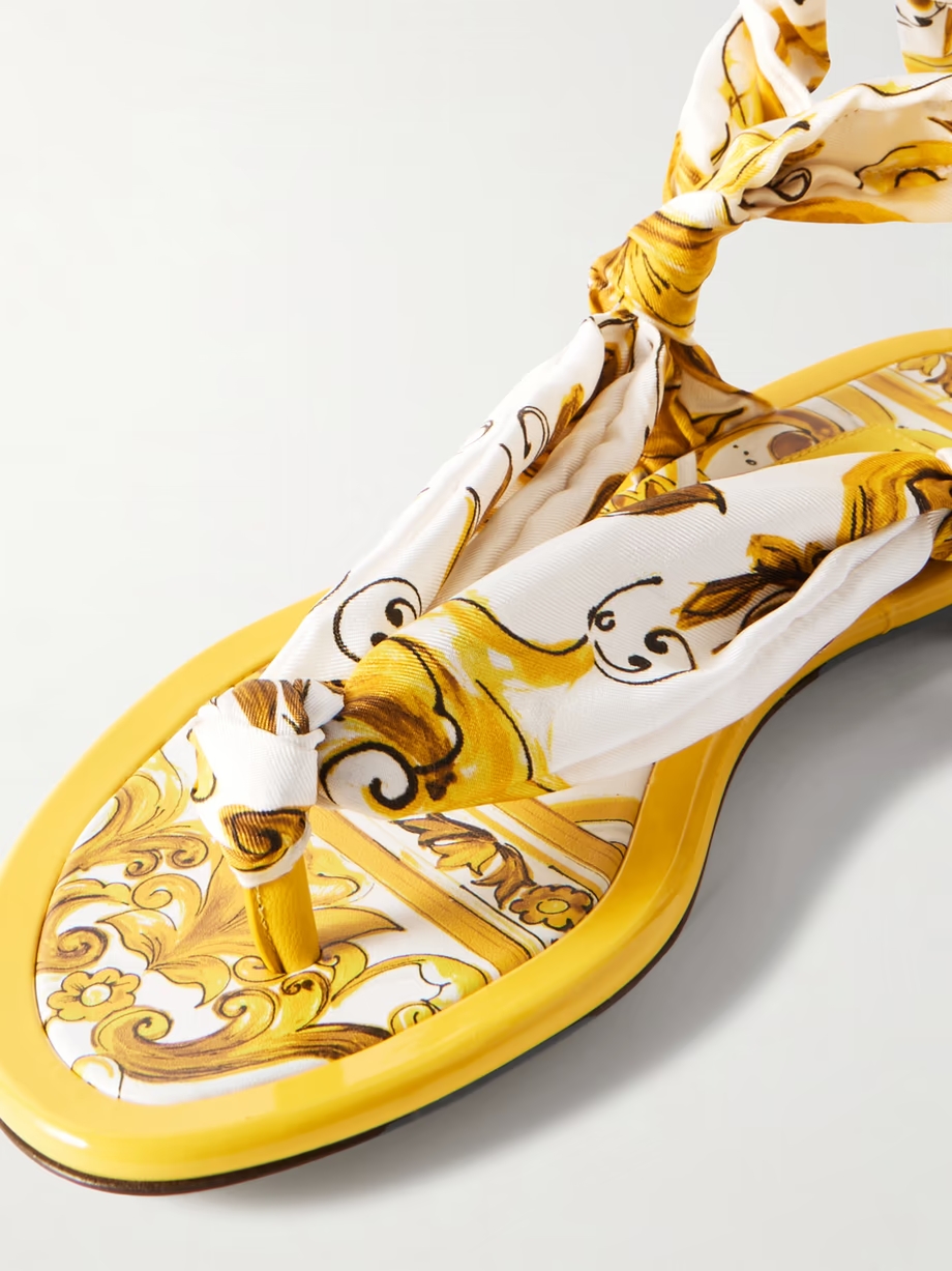 Maiolica Capri Scarf leather-trimmed printed twill sandals Maiolica Capri Scarf leather-trimmed printed twill sandals