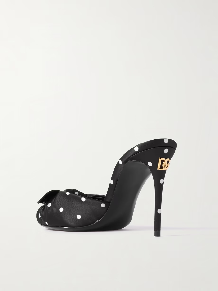 Keira bow-embellished polka-dot twill sandals Keira bow-embellished polka-dot twill sandals