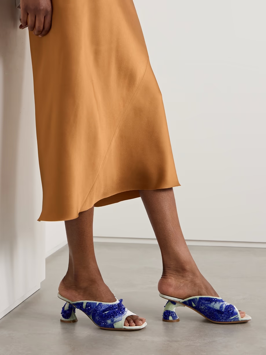 Embroidered embellished velvet mules Embroidered embellished velvet mules