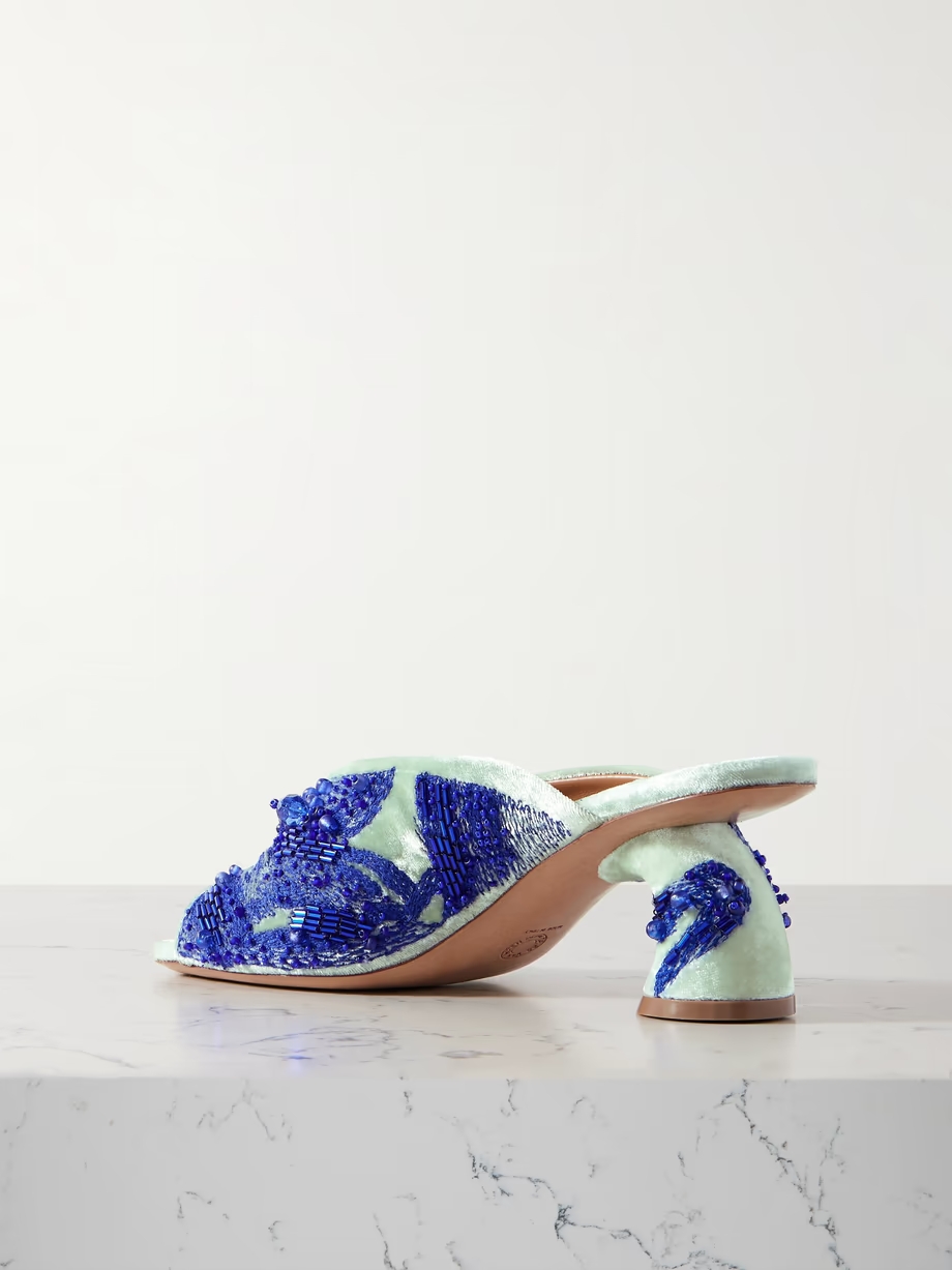 Embroidered embellished velvet mules Embroidered embellished velvet mules