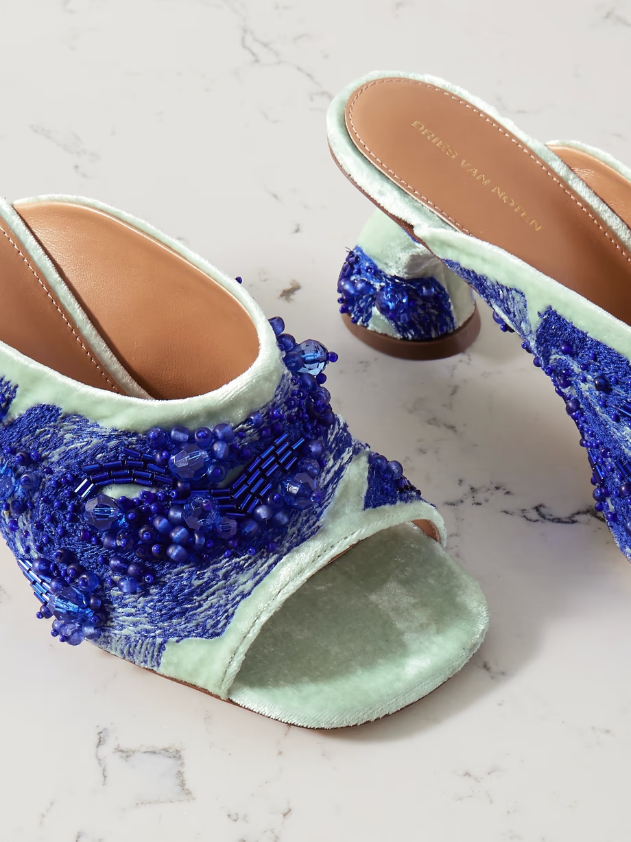 Embroidered embellished velvet mules Embroidered embellished velvet mules