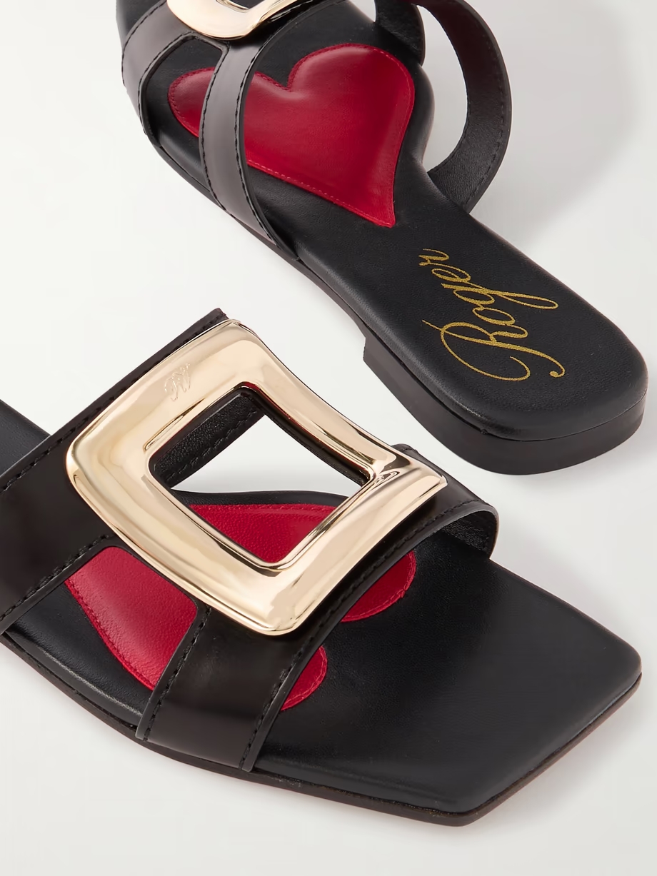 Nagoya embellished cutout leather slides Nagoya embellished cutout leather slides