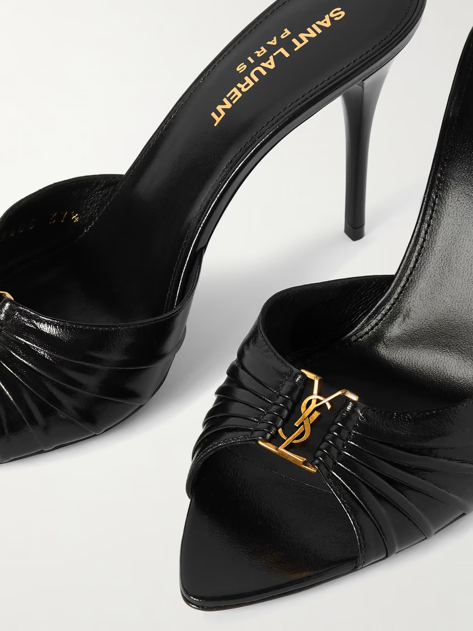 Babylone embellished gathered glossed-leather mules Babylone embellished gathered glossed-leather mules