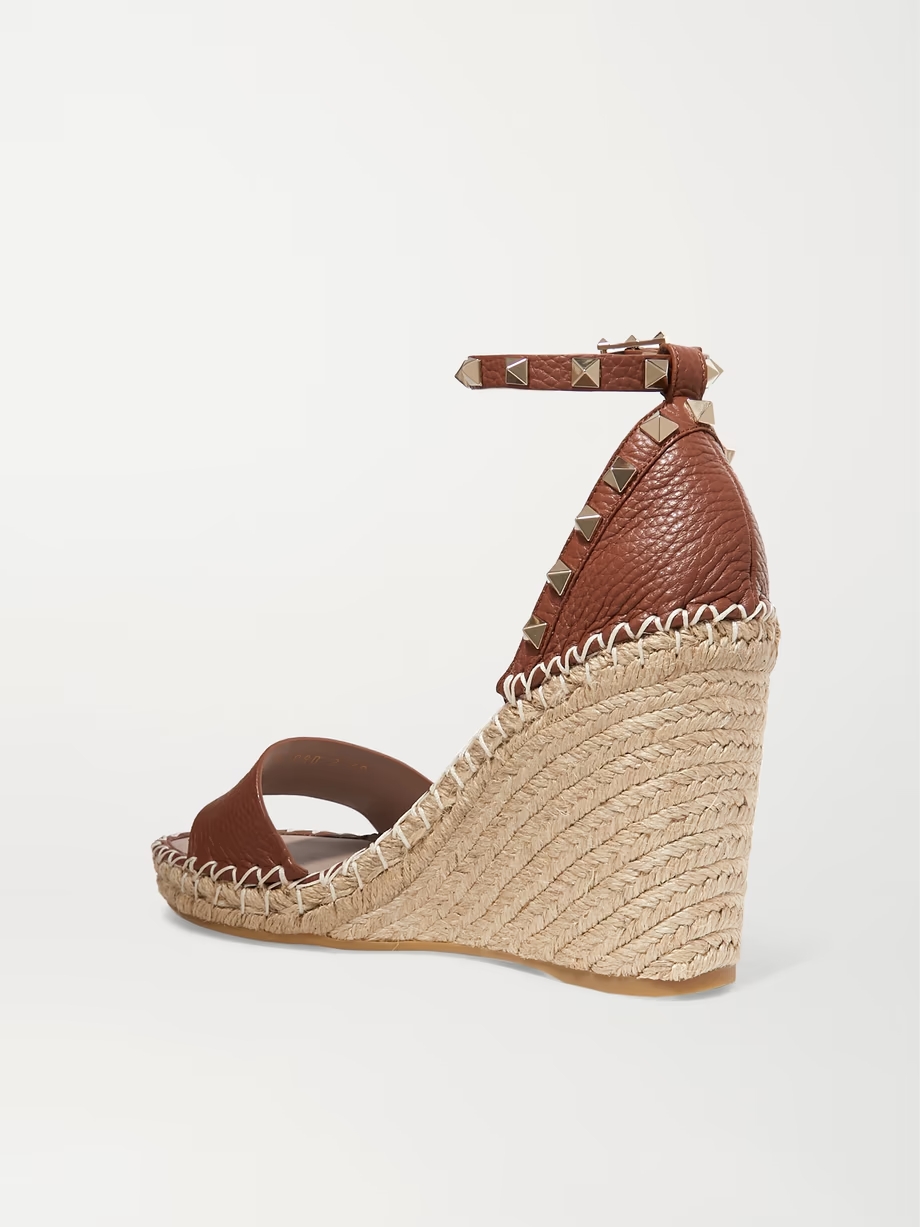 Rockstud 105 textured-leather espadrille wedge sandals Rockstud 105 textured-leather espadrille wedge sandals