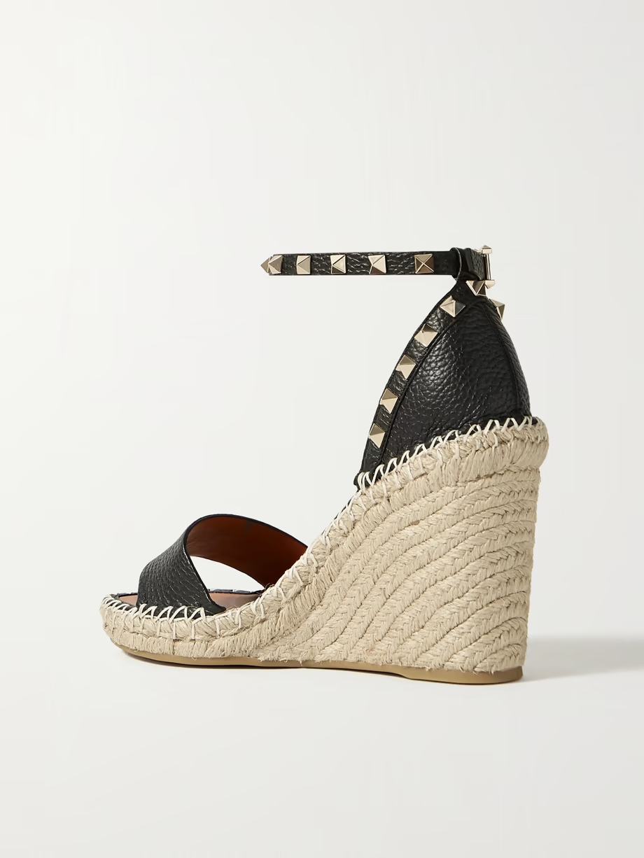 Rockstud 105 textured-leather espadrille wedge sandals Rockstud 105 textured-leather espadrille wedge sandals