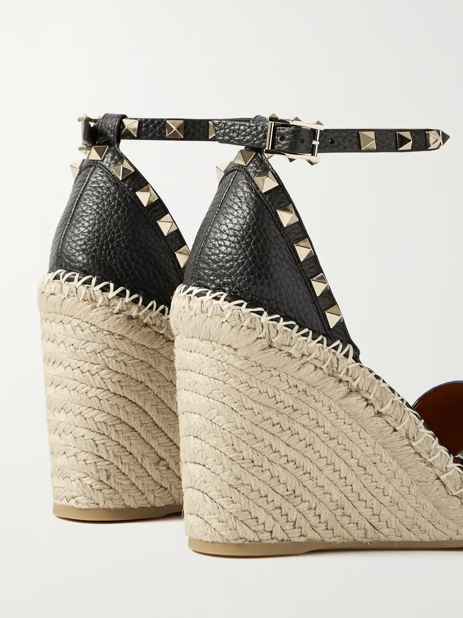 Rockstud 105 textured-leather espadrille wedge sandals Rockstud 105 textured-leather espadrille wedge sandals