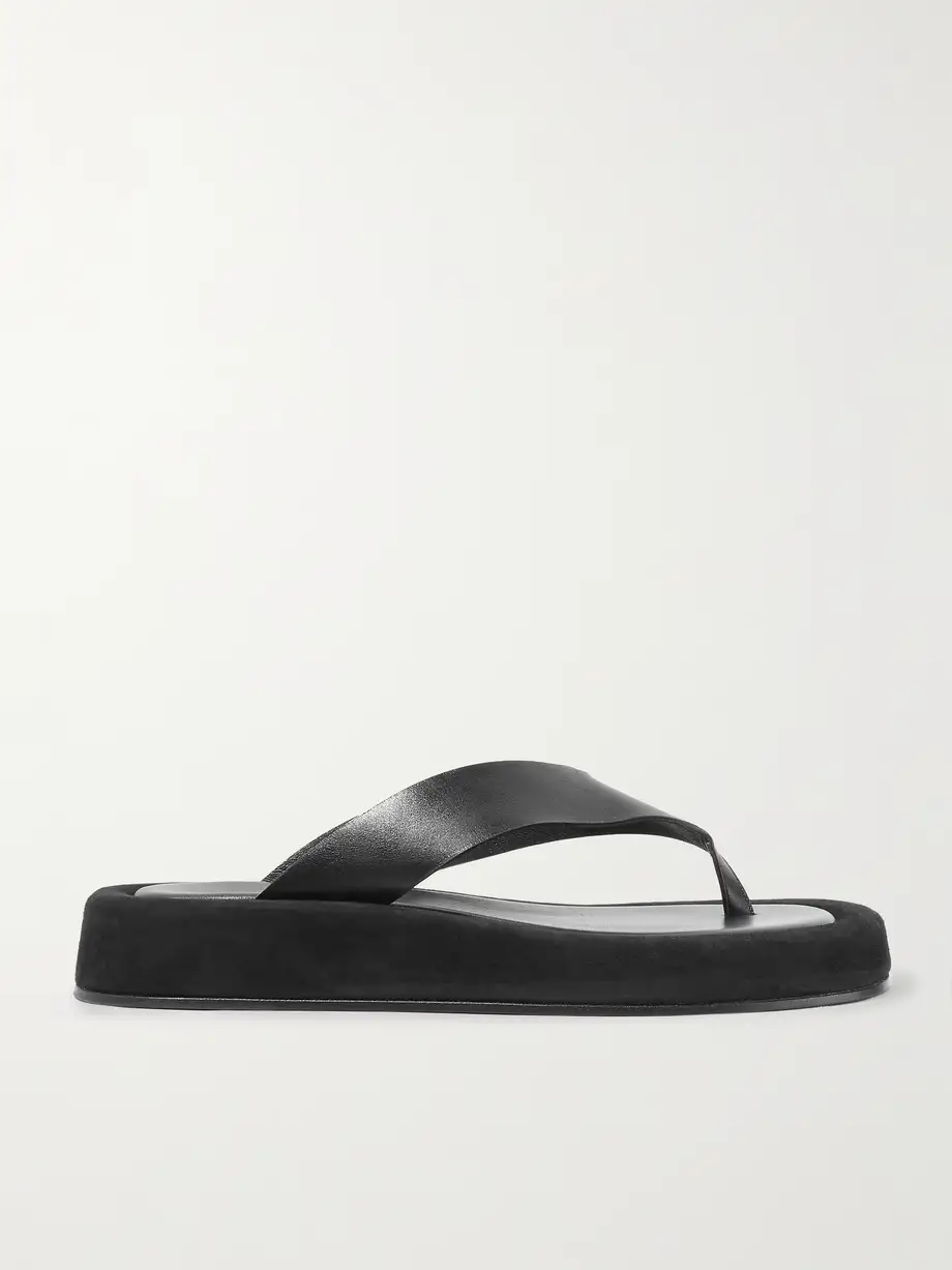 Ginza leather and suede platform flip flops Ginza leather and suede platform flip flops