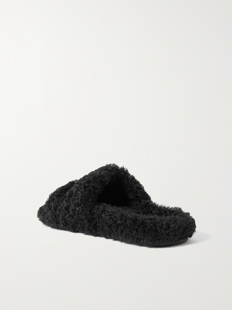Furry logo-embroidered faux shearling slides Furry logo-embroidered faux shearling slides