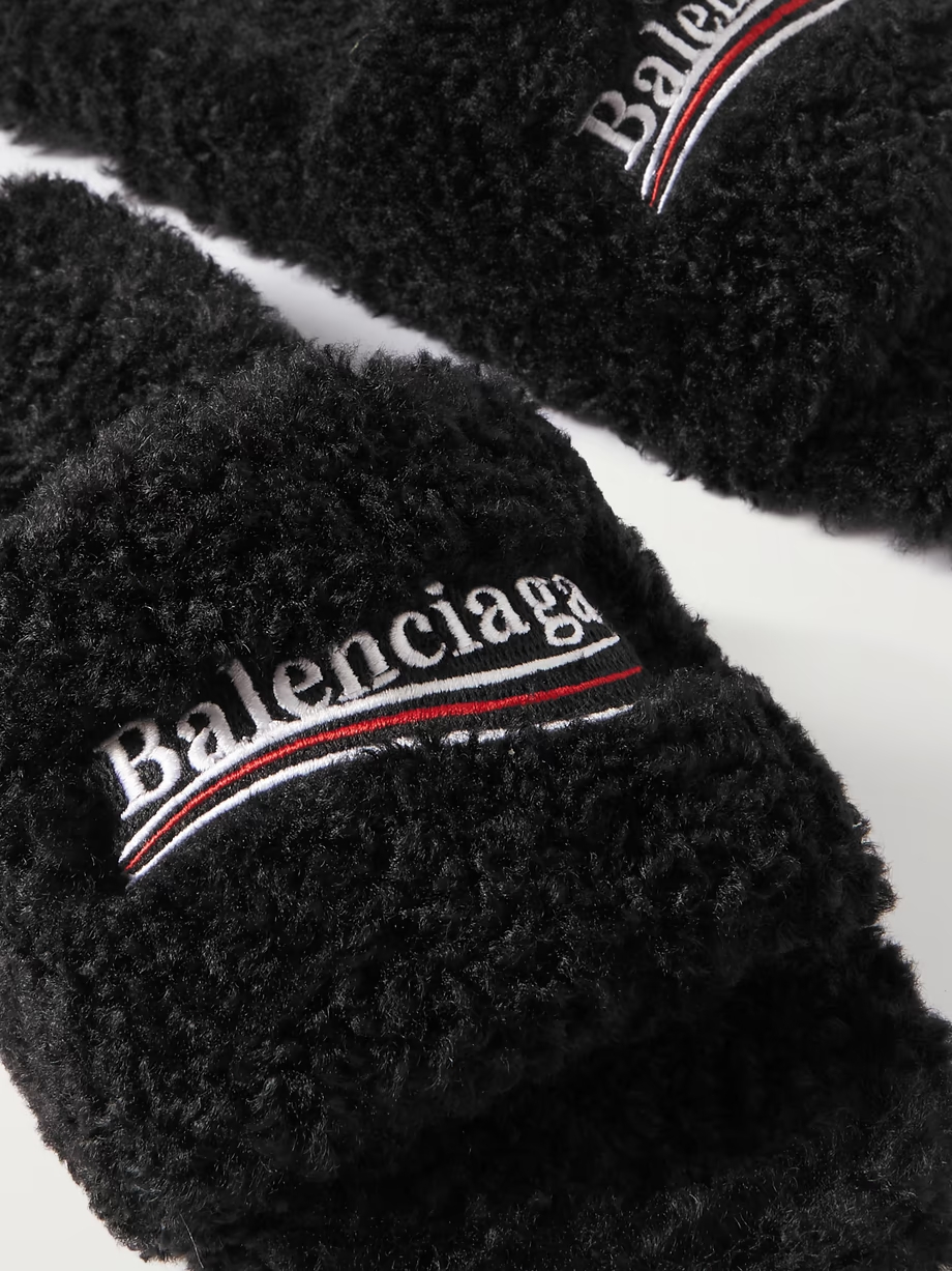 Furry logo-embroidered faux shearling slides Furry logo-embroidered faux shearling slides