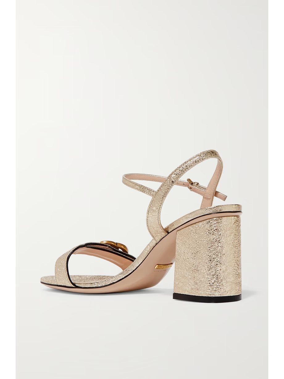 Marmont logo-embellished metallic cracked-leather sandals Marmont logo-embellished metallic cracked-leather sandals