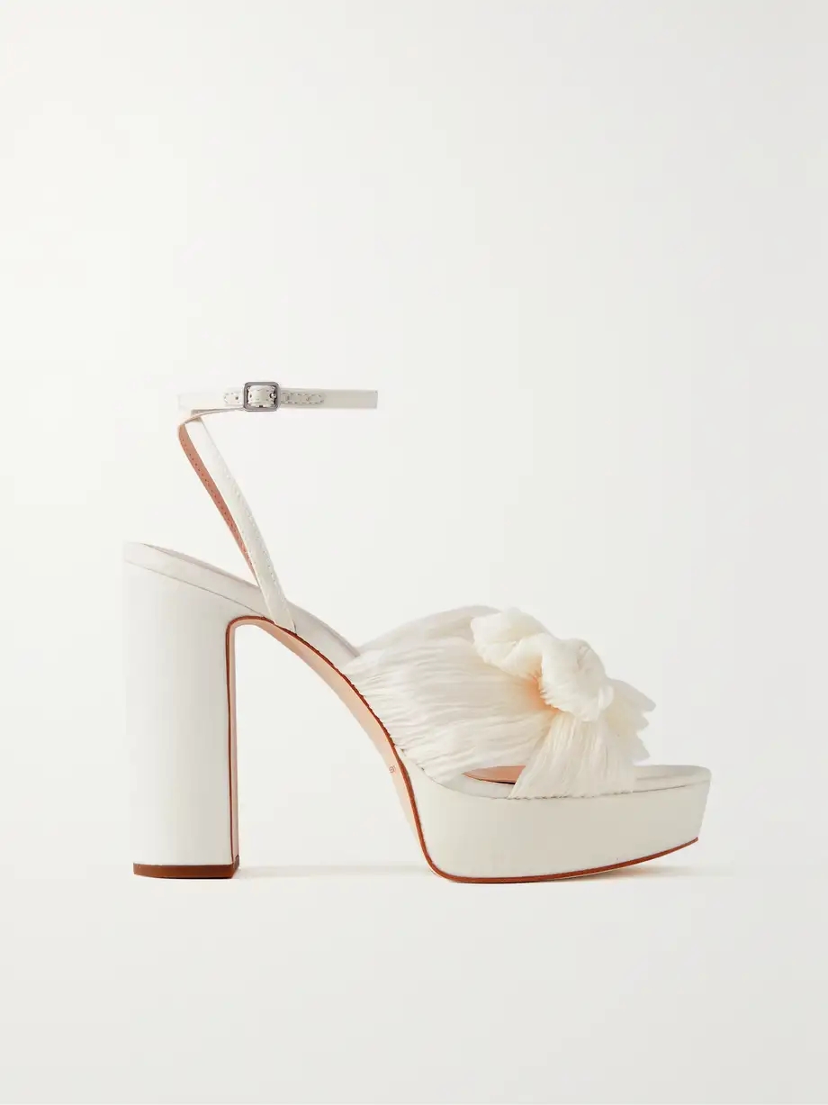 Natalia bow-embellished plissé-organza platform sandals Natalia bow-embellished plissé-organza platform sandals
