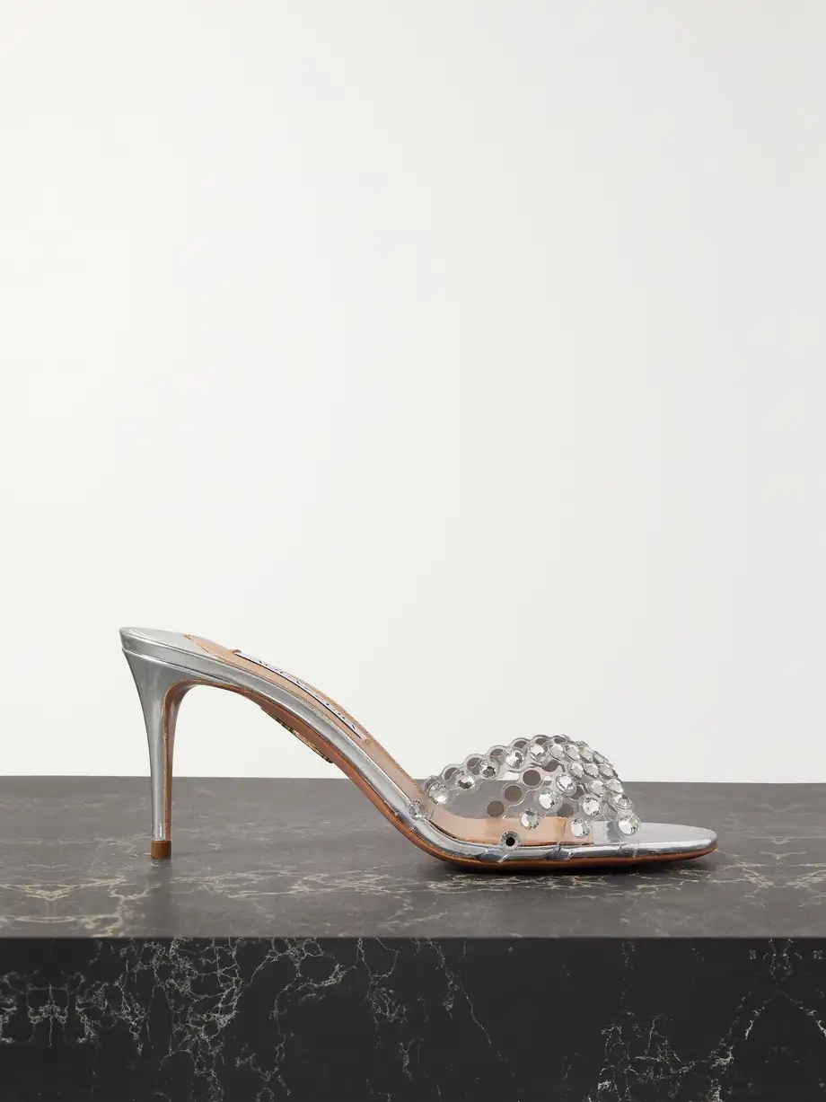 Tequila 75 crystal-embellished PVC and metallic leather mules Tequila 75 crystal-embellished PVC and metallic leather mules