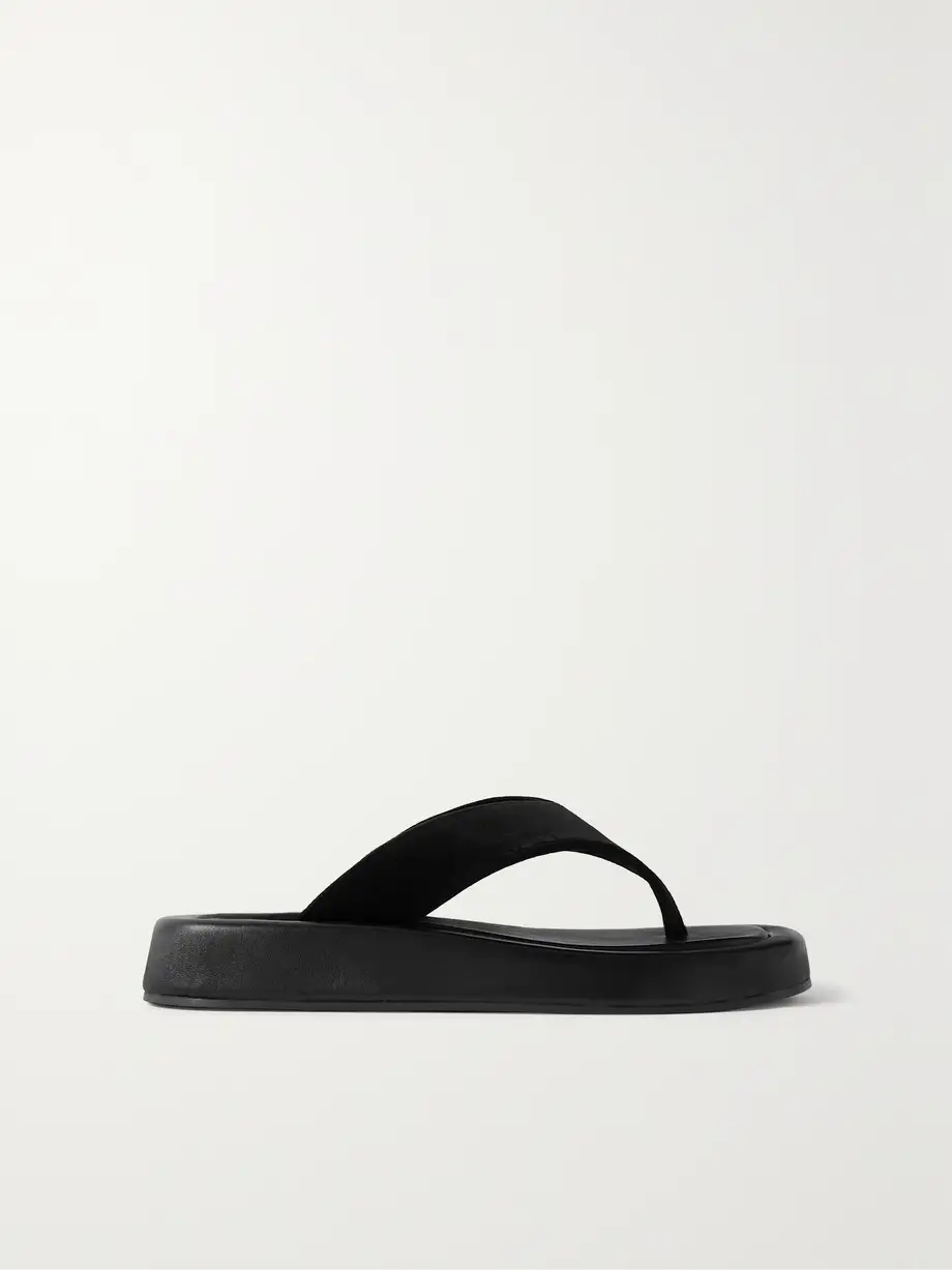 Ginza leather and velvet platform flip flops Ginza leather and velvet platform flip flops