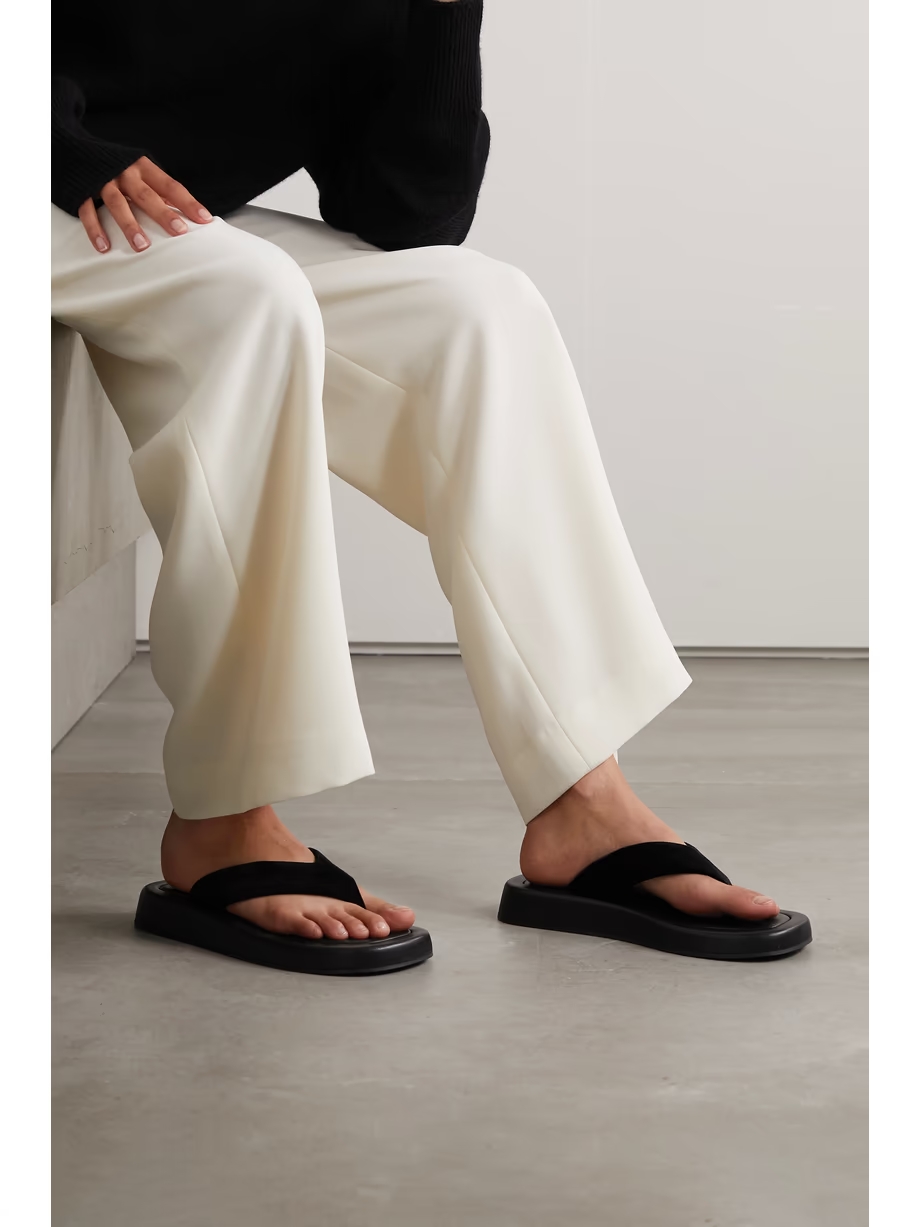 Ginza leather and velvet platform flip flops Ginza leather and velvet platform flip flops