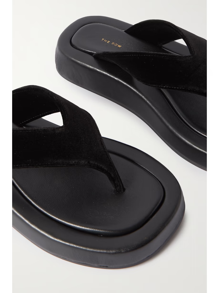 Ginza leather and velvet platform flip flops Ginza leather and velvet platform flip flops