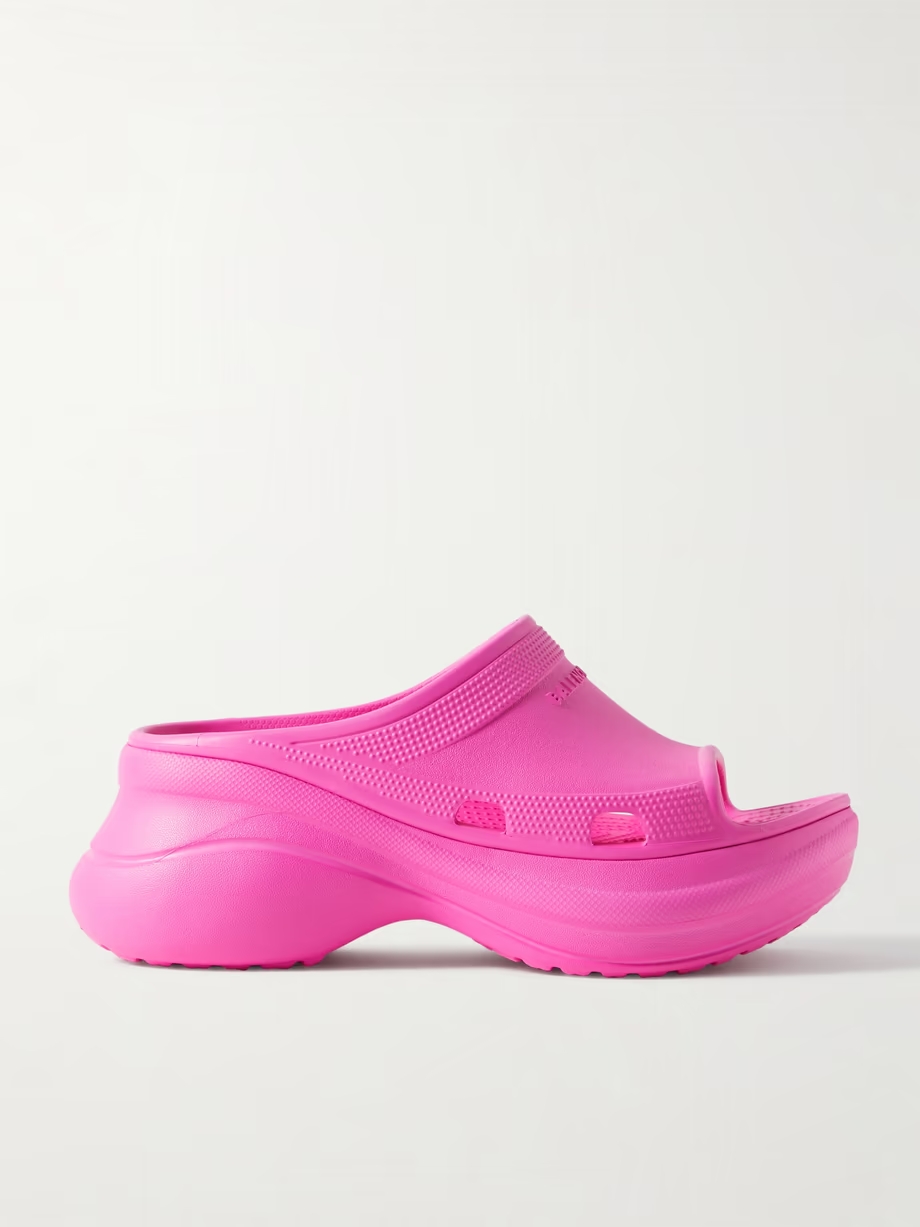 + Crocs Pool perforated neon rubber slides + Crocs Pool perforated neon rubber slides