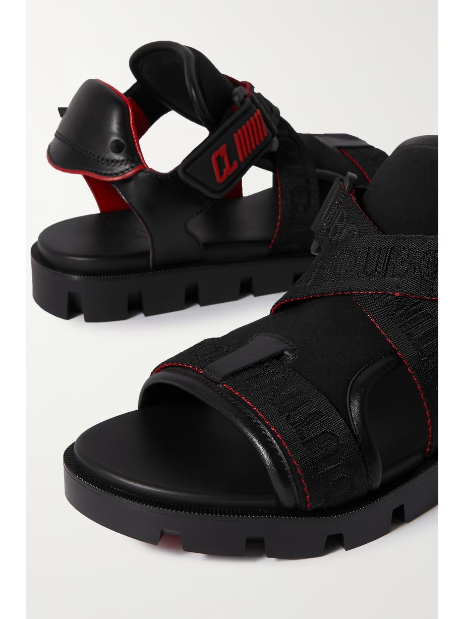Velcrissimo spiked leather, canvas and rubber sandals Velcrissimo spiked leather, canvas and rubber sandals