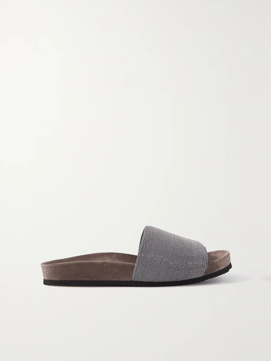 Bead-embellished suede slides Bead-embellished suede slides