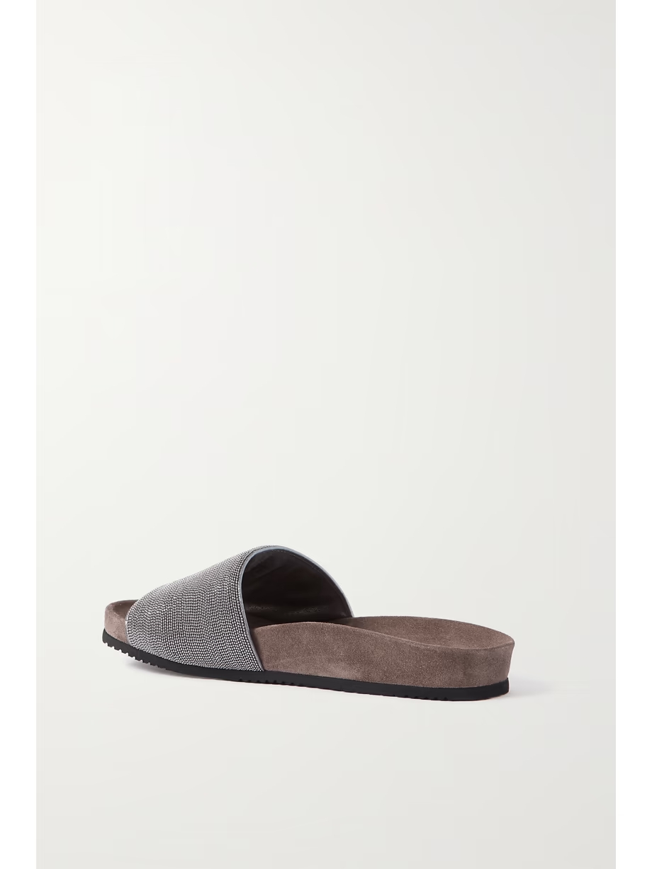 Bead-embellished suede slides Bead-embellished suede slides