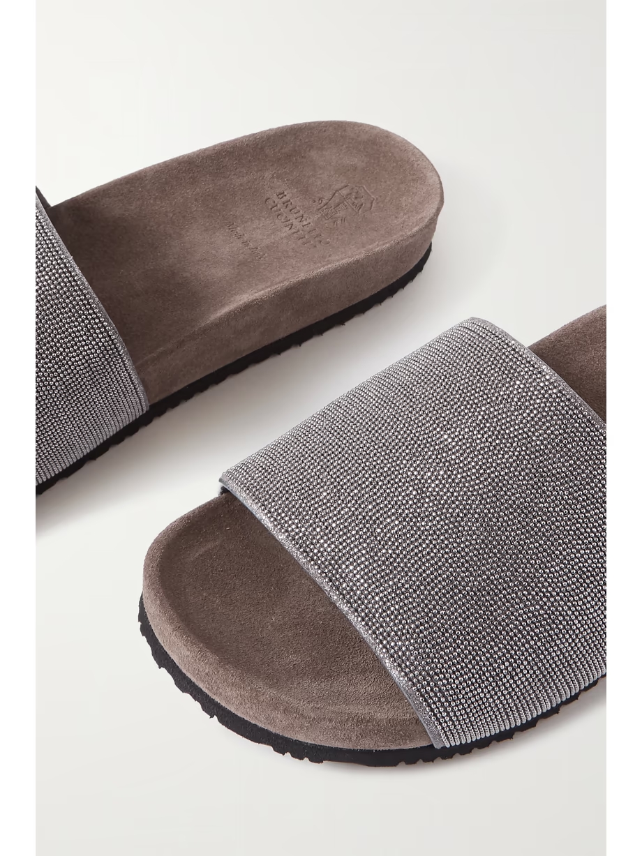 Bead-embellished suede slides Bead-embellished suede slides