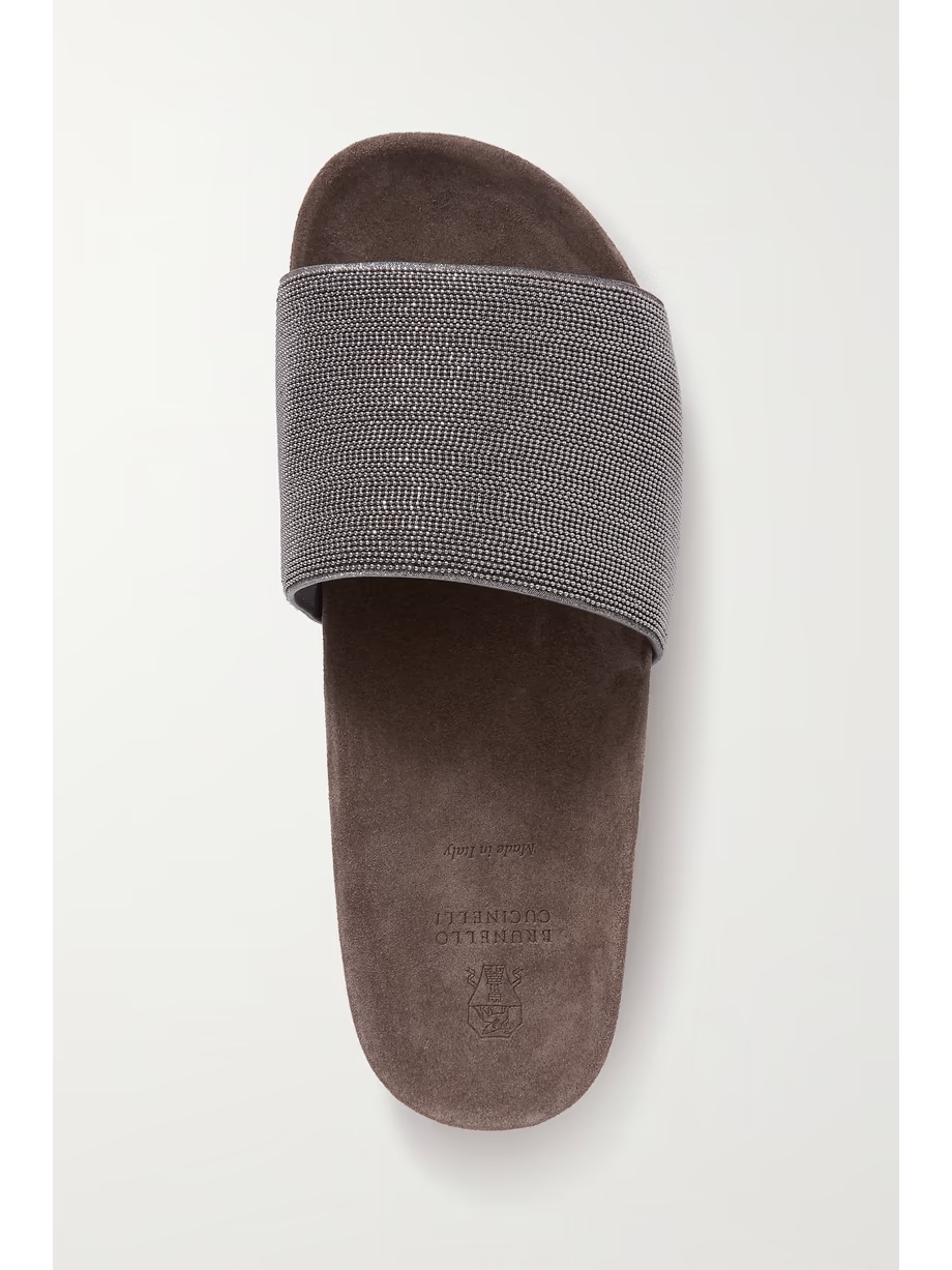 Bead-embellished suede slides Bead-embellished suede slides