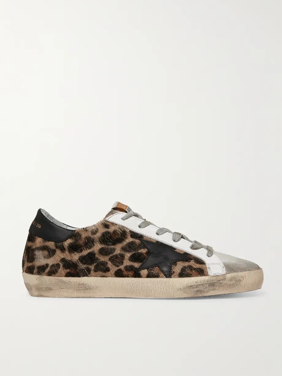 Superstar distressed leopard-print calf hair, leather and suede sneakers Superstar distressed leopard-print calf hair, leather and suede sneakers