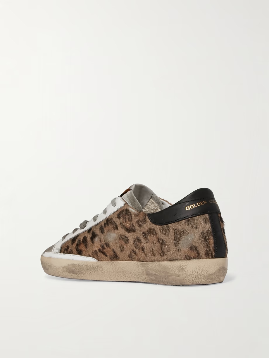 Superstar distressed leopard-print calf hair, leather and suede sneakers Superstar distressed leopard-print calf hair, leather and suede sneakers