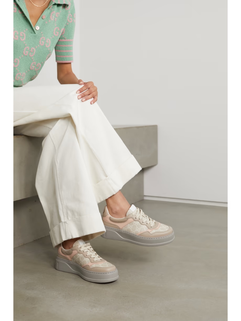 GG Supreme leather and logo-jacquard canvas sneakers GG Supreme leather and logo-jacquard canvas sneakers