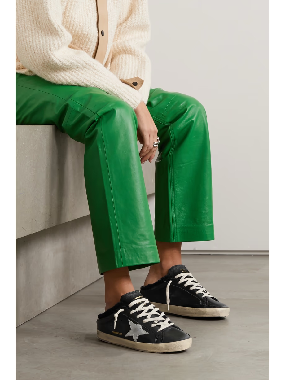 Super-Star Sabot distressed shearling-lined leather slip-on sneakers Super-Star Sabot distressed shearling-lined leather slip-on sneakers