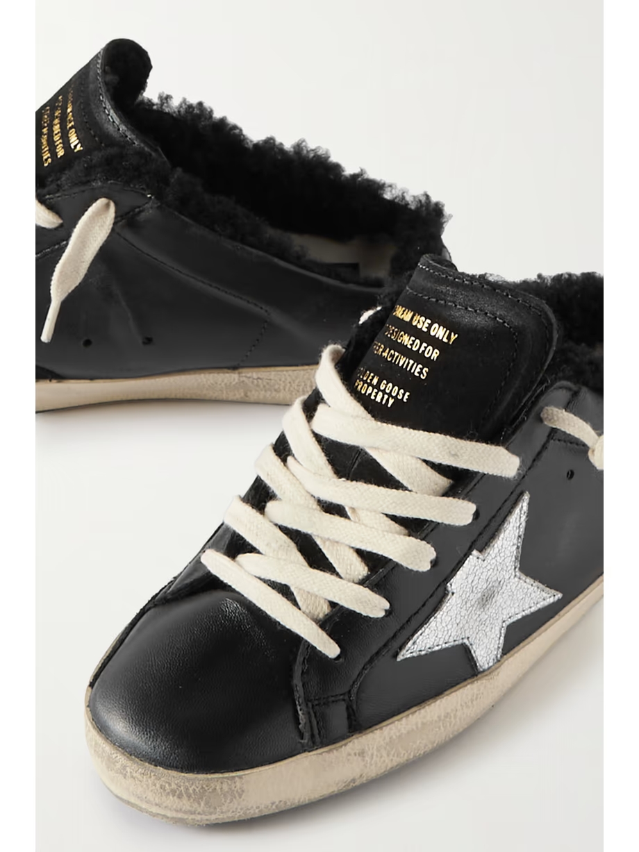Super-Star Sabot distressed shearling-lined leather slip-on sneakers Super-Star Sabot distressed shearling-lined leather slip-on sneakers