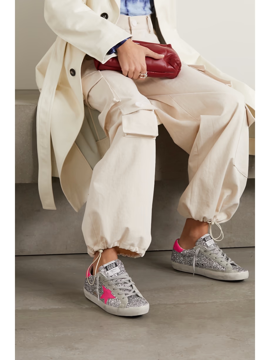 Superstar glittered distressed leather and suede sneakers Superstar glittered distressed leather and suede sneakers