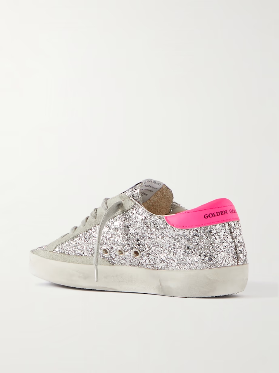 Superstar glittered distressed leather and suede sneakers Superstar glittered distressed leather and suede sneakers