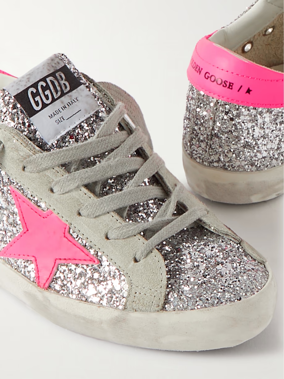 Superstar glittered distressed leather and suede sneakers Superstar glittered distressed leather and suede sneakers