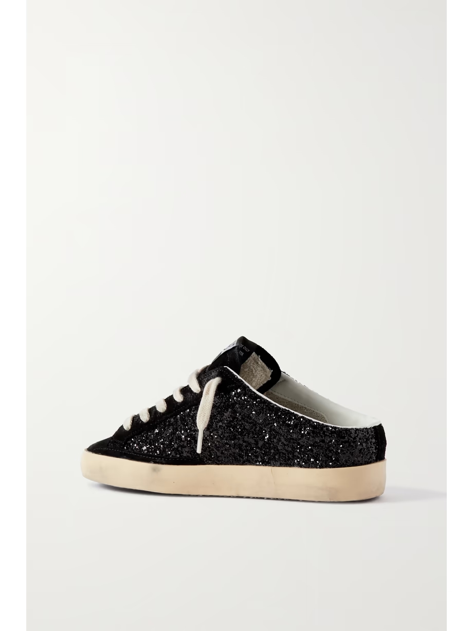 Super-Star Sabot distressed glittered leather and suede slip-on sneakers Super-Star Sabot distressed glittered leather and suede slip-on sneakers
