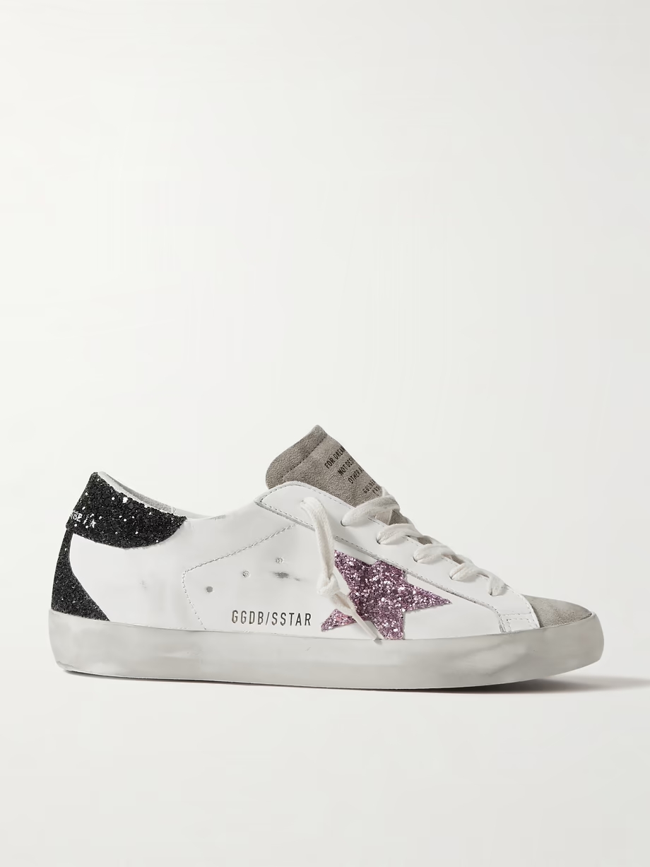 Superstar distressed glittered leather sneakers Superstar distressed glittered leather sneakers