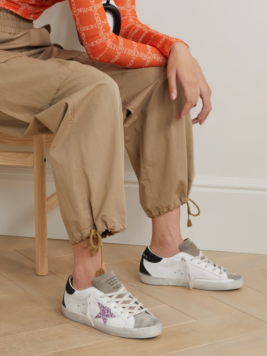 Superstar distressed glittered leather sneakers Superstar distressed glittered leather sneakers