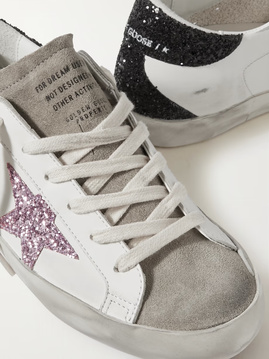 Superstar distressed glittered leather sneakers Superstar distressed glittered leather sneakers