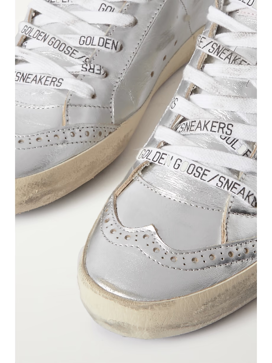 Mid Star distressed suede-trimmed metallic leather sneakers Mid Star distressed suede-trimmed metallic leather sneakers