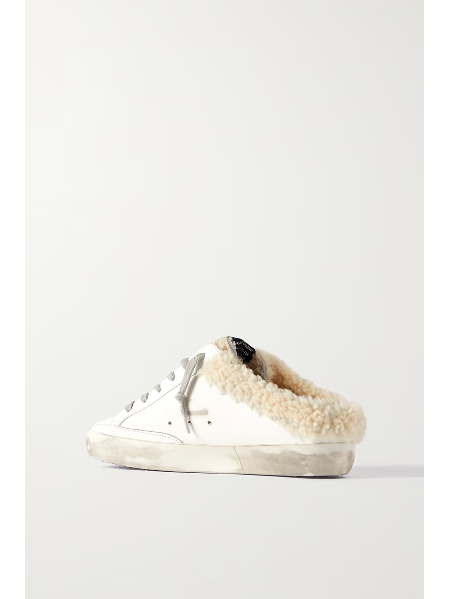 Superstar Sabot shearling-lined distressed glittered leather slip-on sneakers Superstar Sabot shearling-lined distressed glittered leather slip-on sneakers