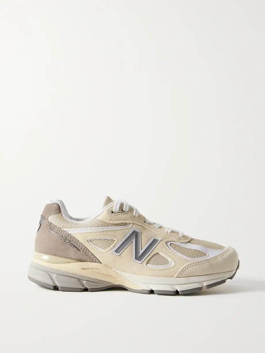 Made in USA 990v4 leather-trimmed suede and mesh sneakers Made in USA 990v4 leather-trimmed suede and mesh sneakers