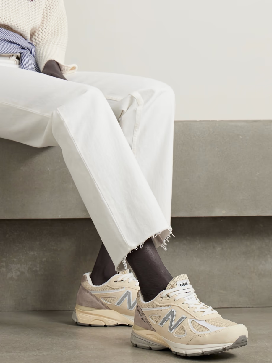 Made in USA 990v4 leather-trimmed suede and mesh sneakers Made in USA 990v4 leather-trimmed suede and mesh sneakers