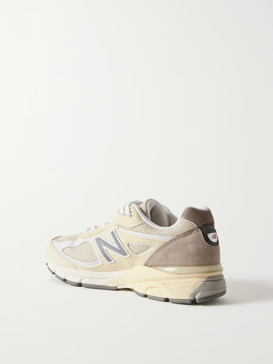 Made in USA 990v4 leather-trimmed suede and mesh sneakers Made in USA 990v4 leather-trimmed suede and mesh sneakers
