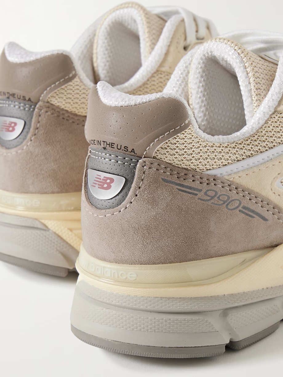 Made in USA 990v4 leather-trimmed suede and mesh sneakers Made in USA 990v4 leather-trimmed suede and mesh sneakers