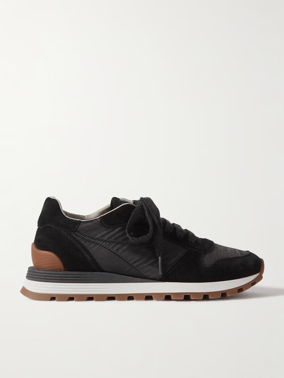 Bead-embellished nylon and suede sneakers Bead-embellished nylon and suede sneakers