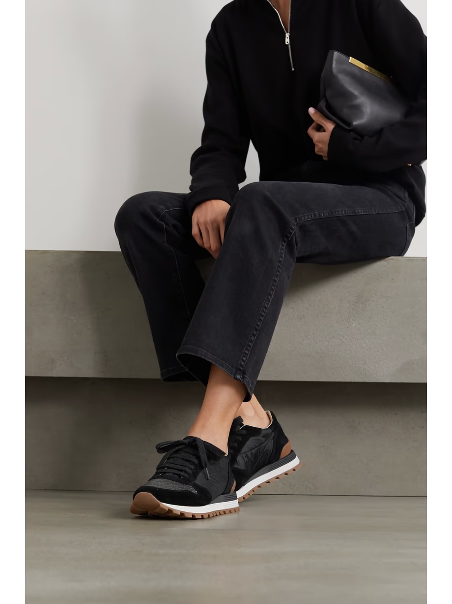 Bead-embellished nylon and suede sneakers Bead-embellished nylon and suede sneakers