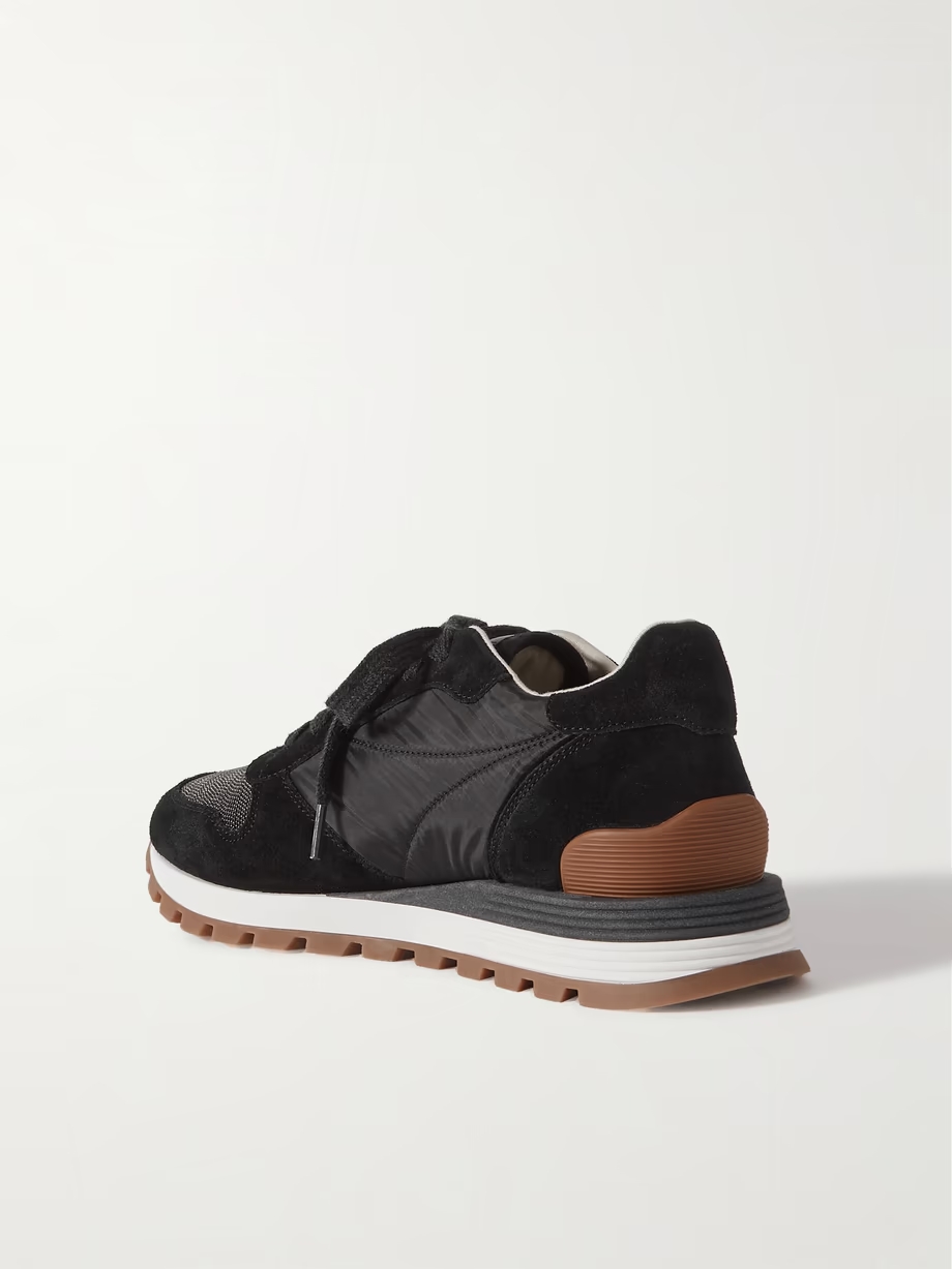 Bead-embellished nylon and suede sneakers Bead-embellished nylon and suede sneakers